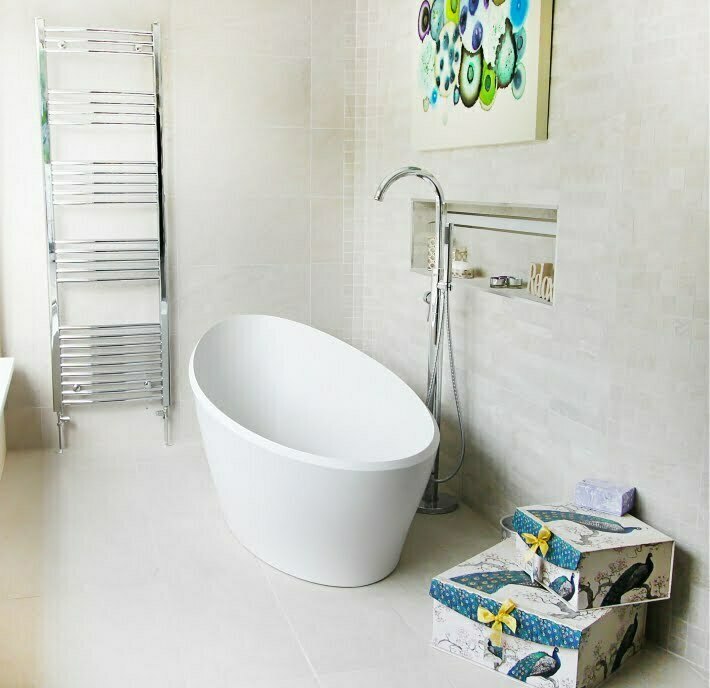 The Lavender Bathroom Company 1 bathroom with large modern tub